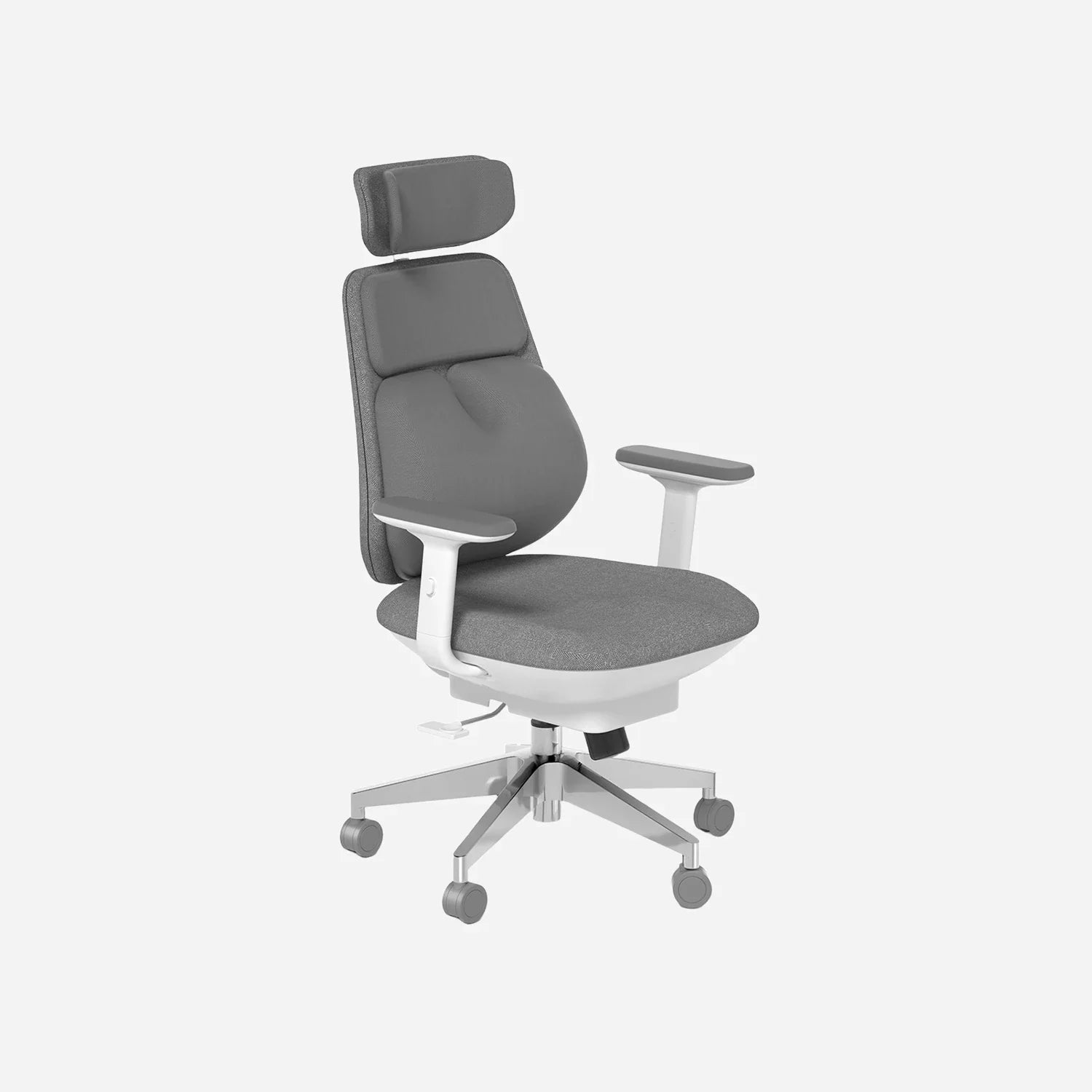 [product] Detailed side view of Air-Smart ergonomic office chair, studio shot.